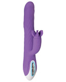 Evolved Tilt O Whirl Dual Stim Rabbit Vibrator Purple features a spinning clitoral stimulator and a waving shaft for dual stimulation.