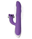 Evolved Tilt O Whirl Dual Stim Rabbit Vibrator Purple with spinning clitoral stimulator and waving shaft.