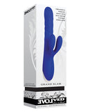 Evolved Grand Slam Thrusting Rabbit Vibrator Blue in packaging showcasing its design and features.