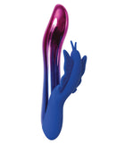 Evolved Firefly Dual Stim Vibrator Blue with multi-chrome finish and butterfly stimulator for vibrant pleasure.