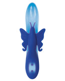 Evolved Firefly Dual Stim Vibrator Blue featuring a butterfly-shaped stimulator for dual stimulation.