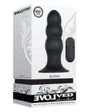 Evolved Kong Rechargeable Anal Plug Black in packaging with remote control for enhanced pleasure.