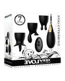 Evolved Egg Citement Rechargeable Bullet Black and Gold packaging showcasing multiple silicone sleeves and remote control.