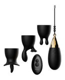 Evolved Egg Citement Rechargeable Bullet Black and Gold with silicone sleeves and remote control.