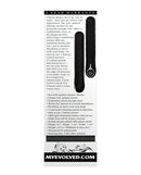 Evolved Quilted Love Rechargeable Vibrator Black product details and features on a promotional card.