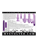Evolved Lilac Desires Vibrator Purple 7 piece pleasure kit with vibrating bullet and interchangeable silicone sleeves.