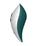 Evolved Palm Pleasure Thumping Vibrator Teal shown from the side, featuring a smooth design and ergonomic grip.