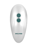 Evolved Palm Pleasure Thumping Vibrator Teal with sleek design and easy-to-use controls for intense stimulation.