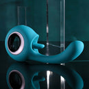 Evolved How Many Licks Vibrator with G-Spot and Licking Tongue Stimulation in teal color on display.