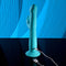 Bunny Hop Rechargeable Silicone Throbbing Rabbit Vibrator in blue with USB charger and suction cup base.