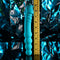 Blue silicone dual-end vibrator next to a ruler for size reference, showcasing its unique textured and beaded features.