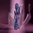 Bow Down Vibrator with Clitoral Stimulator Purple displayed against a stylish backdrop, highlighting its dual arms and ergonomic design.