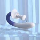 Spring Loaded Rechargeable Silicone Dual Vibrator Purple on a reflective surface showcasing its design and features.