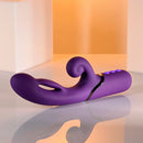 Pleasure Puff Silicone Expandable Rabbit Vibrator Purple elegantly displayed on a sleek surface with warm lighting.
