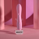 Cushy Bunny Rechargeable Silicone Rabbit Vibrator Pink displayed in elegant packaging against a pink background.