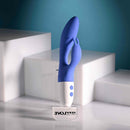 Funny Bunny Rechargeable Silicone Rabbit Vibrator Blue on display with sleek design and body-safe silicone.