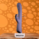 Poppin Good Time Rechargeable Rabbit Vibrator Purple displayed against a colorful, playful background.