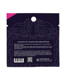 Rave Ring Xhale Single Sachet Breath Easy Scent Pink packaging with essential oil diffuser instructions.