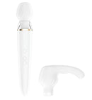 Satisfyer Double Wand-er Wand Massager White with interchangeable heads for versatile body relaxation.