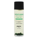Exsens Organic Crystal Infused Body Oil Aventurine Avocado in a clear bottle with green accents and avocado oil