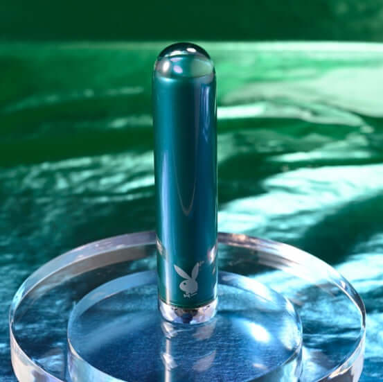 Playboy Emerald Petite Glass Tip Vibrator with Sleek Design and Diamond-Pattern Base