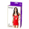 Sheer keyhole mini dress lingerie in red packaging, featuring a model showcasing the dress design.