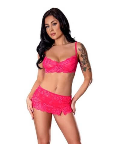 GET IT GIRL BRA SKIRT & THONG SET PINK L/XL-0