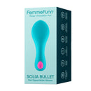 Femme Funn Solia Bullet Flat Tipped Vibrator Turquoise packaging with textured vibrator design.