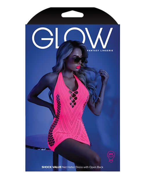 GLOW SHOCK VALUE HALTER DRESS NEON PINK O/S-2