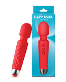 Luv Inc 8 Inch Large Wand Massager Red in packaging, designed for deep vibration and relaxation.