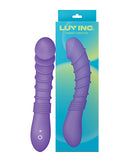 Luv Inc Ribbed G-Spot Vibrator Purple displayed with packaging, highlighting its ribbed texture and sleek design.