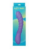 Luv Inc Ribbed G-Spot Vibrator Purple packaging showcasing its ribbed design and ergonomic shape.