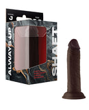 Shaft Model J Flexskin Silicone 5.5 Inch Dong Mahogany product image with packaging, showcasing realistic design and color.