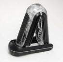 Tenga Flip Zero Gravity Electronic Vibration Black side view showcasing modern design and textured sleeve.
