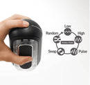 Hand holding Tenga Flip Zero Gravity Electronic Vibration Black showing vibration modes and settings.