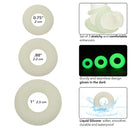 Alpha Glow-In-The-Dark Liquid Silicone 3 Ring Set with 0.75", 0.88", and 1" rings, designed for comfort and enhanced pleasure, glowing in the dark.