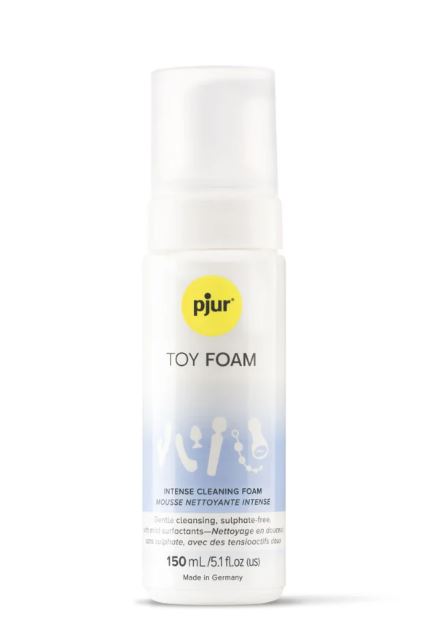 Pjur Toy Foam Cleaner 150 ml bottle with foam dispenser for cleaning sex toys.