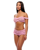 Soft Girl Era Mesh and Lace Bralette Set Light Pink Large worn by model, showcasing the delicate design.
