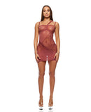 Patch of Petals Lace Chemise and Thong Set Mauve Medium displayed on a model, showcasing its romantic design and soft mauve tones.
