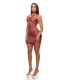 Patch of Petals Mesh and Lace Chemise and Thong Set Mauve displayed on a model in soft mauve tones and lace details.