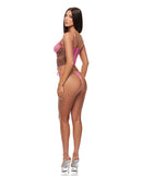 Animal Instincts Mesh Bustier and Panty Set Pink Leopard showcasing a sheer pink leopard print design from the back.