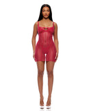 Forplay Layers To This Mesh Chemise and Thong Set Pink XL displayed on a model, showcasing its sheer, layered design.