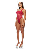 Forplay Layers To This Mesh and Knit Teddy Pink Large showcasing sheer mesh with a knit body in a seductive design.