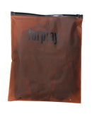 Layer of Seduction Lace Bra Thong and Pants Set Black Medium packaging by Forplay in an orange plastic bag.