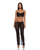 Layer of Seduction Lace Bra Thong and Pants Set Black XL showcasing a lace longline bra, G-string, and low-rise flare pants.