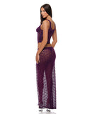 Feel Me Lace Bustier Panty and Skirt 3 Piece Set Purple XL, featuring a lace bustier, matching thong, and side slit maxi skirt.