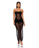 Forplay Private Party Glitter Dress with Thong Black Medium showcased on model, featuring a strapless design and sparkling mesh.