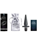 Fifty Shades of Grey Delicious Fullness Vibrating Butt Plug with packaging and accessories displayed.