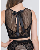 Fifty Shades of Grey Captivate Lacy Bra Set Black featuring a fishnet and lace design with a satin bow detail at the back.