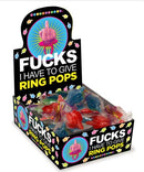 Fucks I Have to Give Ring Pops 30 Pc Display showcasing colorful candy ring pops in a vibrant display box.